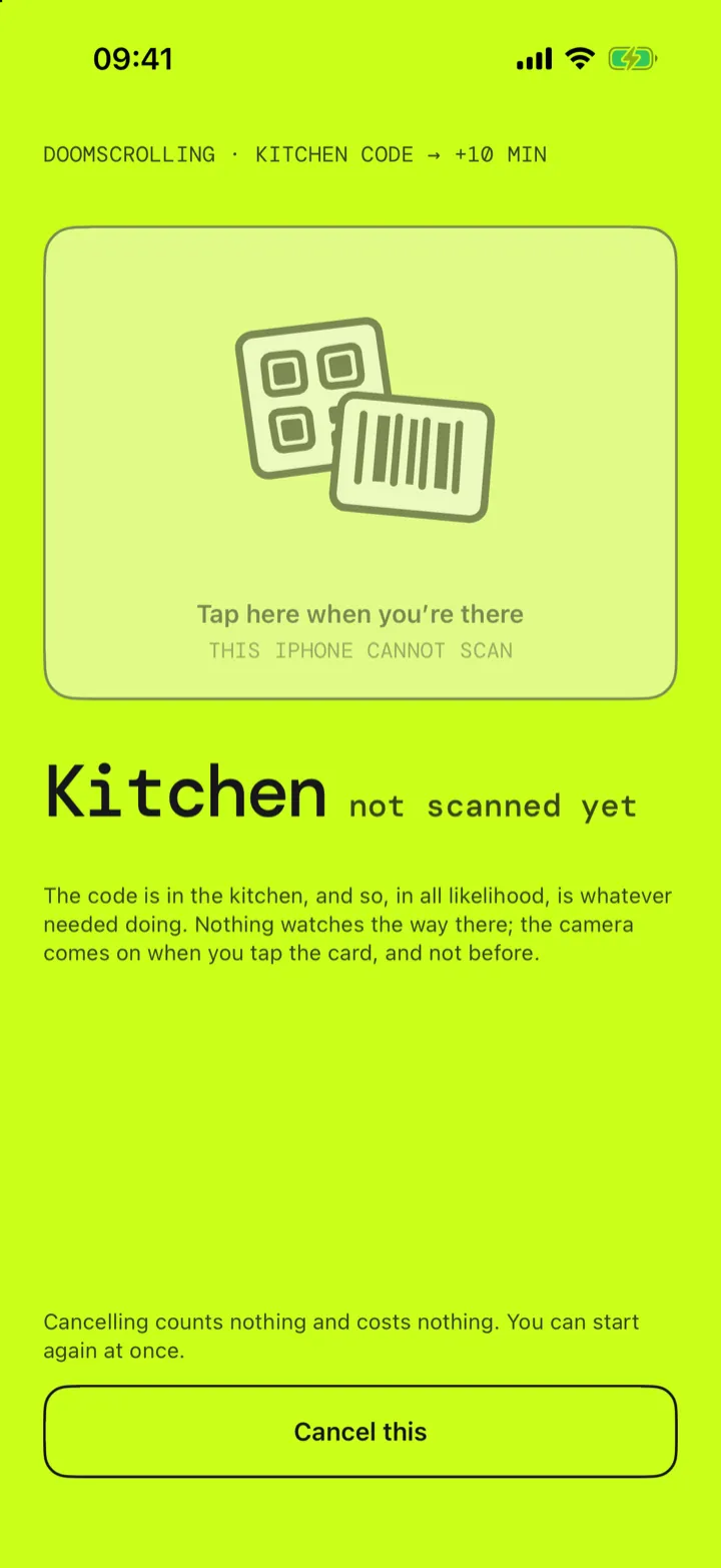 Going to the kitchen to scan the code there