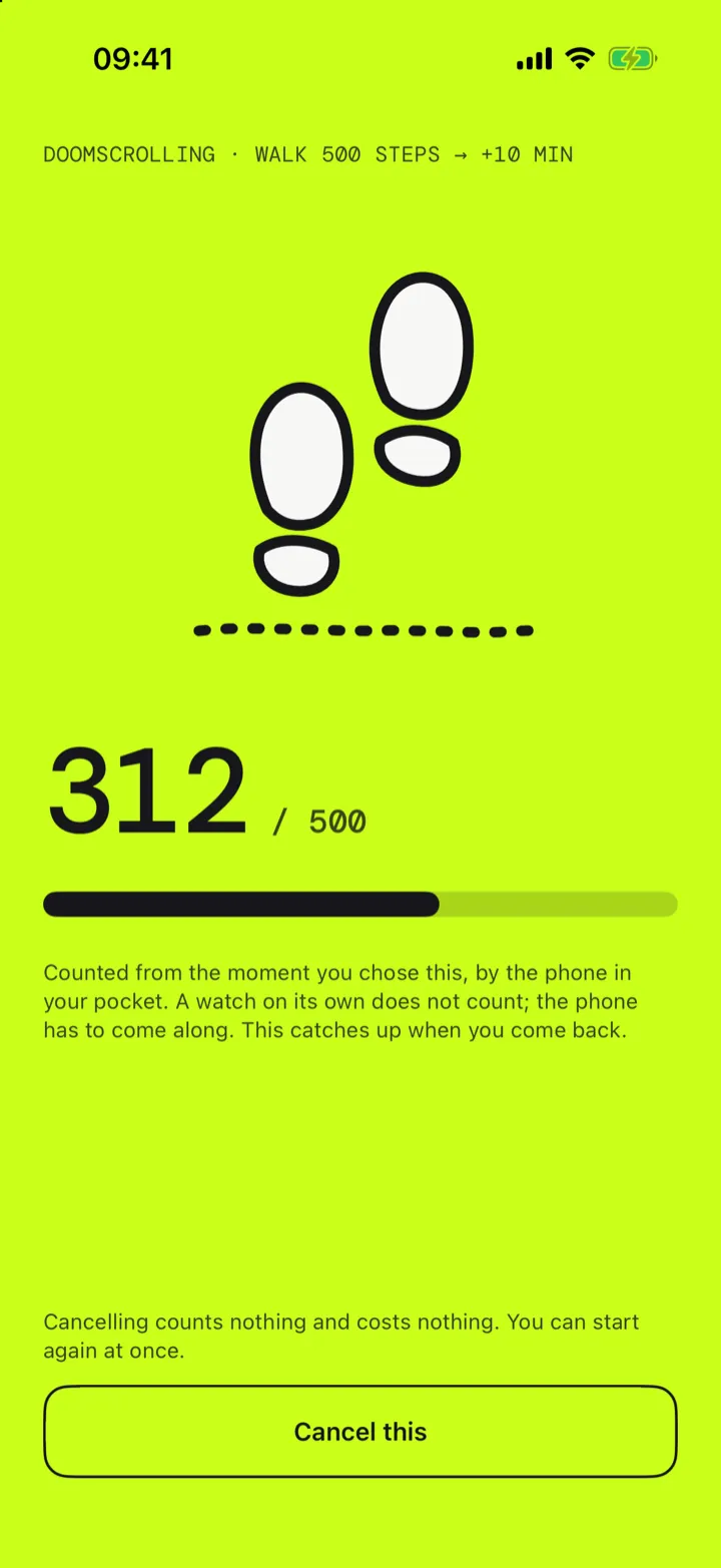 Walking: 312 of 500 steps